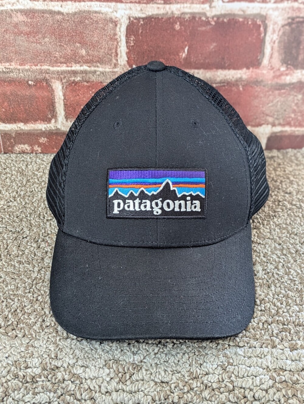 Patagonia P-6 Logo LoPro Trucker Hat Black Mesh Snapback OSFM Cap